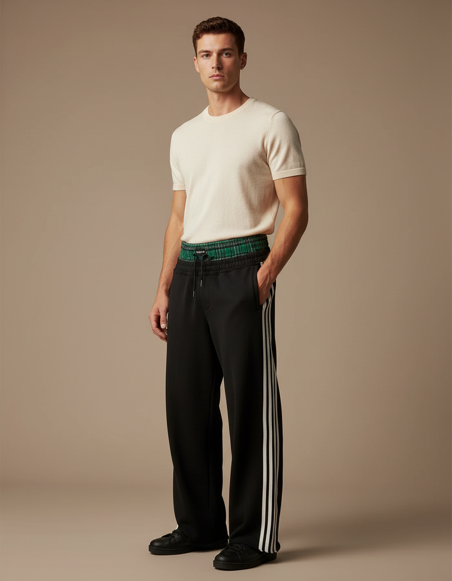 Pantalon Fluide Noir Ample Rayures Sport Homme - Polyester