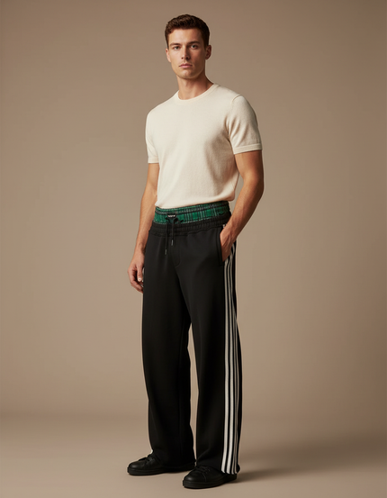 Pantalon Fluide Noir Ample Rayures Sport Homme - Polyester