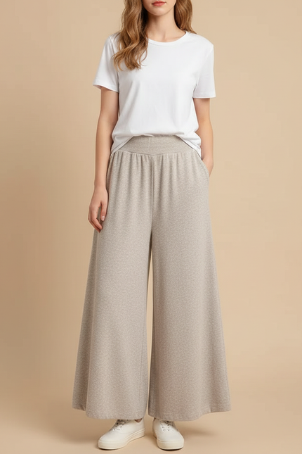 Pantalon Fluide Gris Ample Taille Haute Décontracté - Molleton