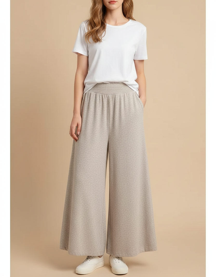 Pantalon Fluide Gris Ample Taille Haute Décontracté - Molleton