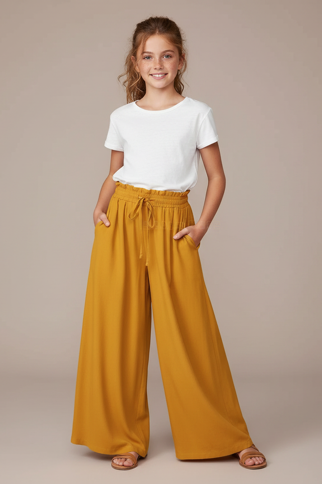 Pantalon Fluide Jaune Ample Taille Haute Confortable - Viscose
