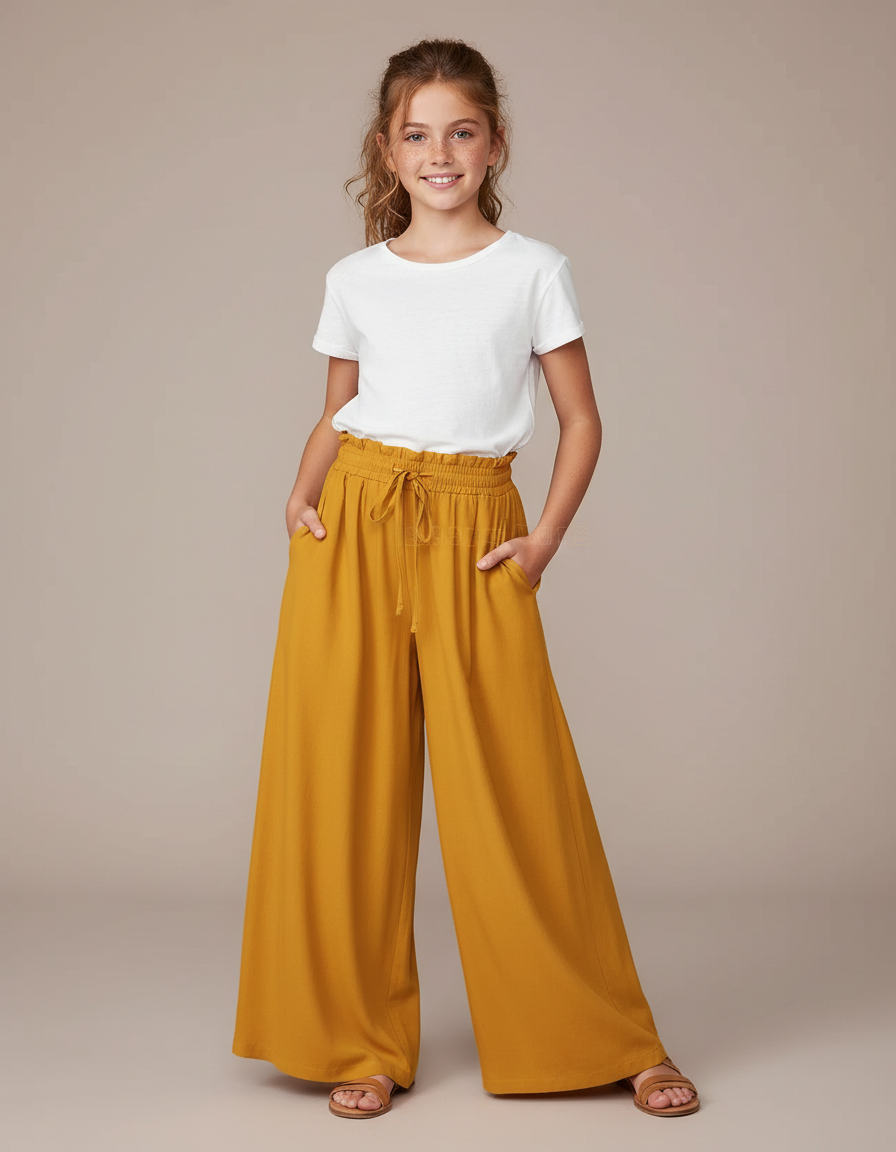 Pantalon Fluide Jaune Ample Taille Haute Confortable - Viscose