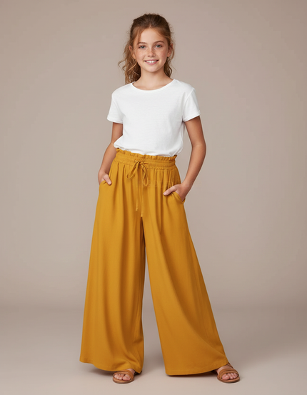 Pantalon Fluide Jaune Ample Taille Haute Confortable - Viscose
