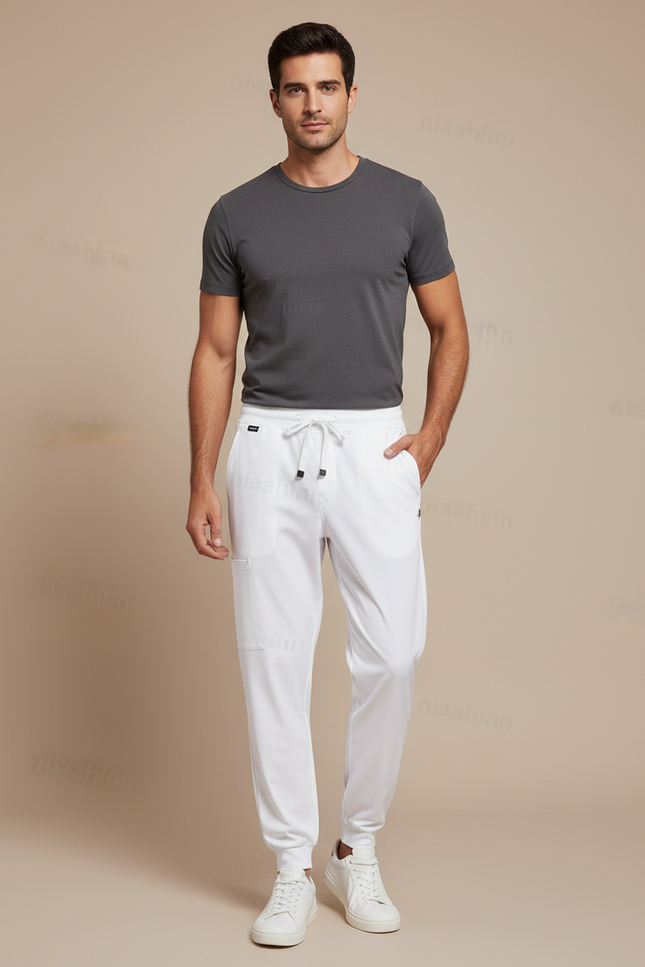 Pantalon Fluide Blanc Jogger Homme Confortable Sport - Polyester