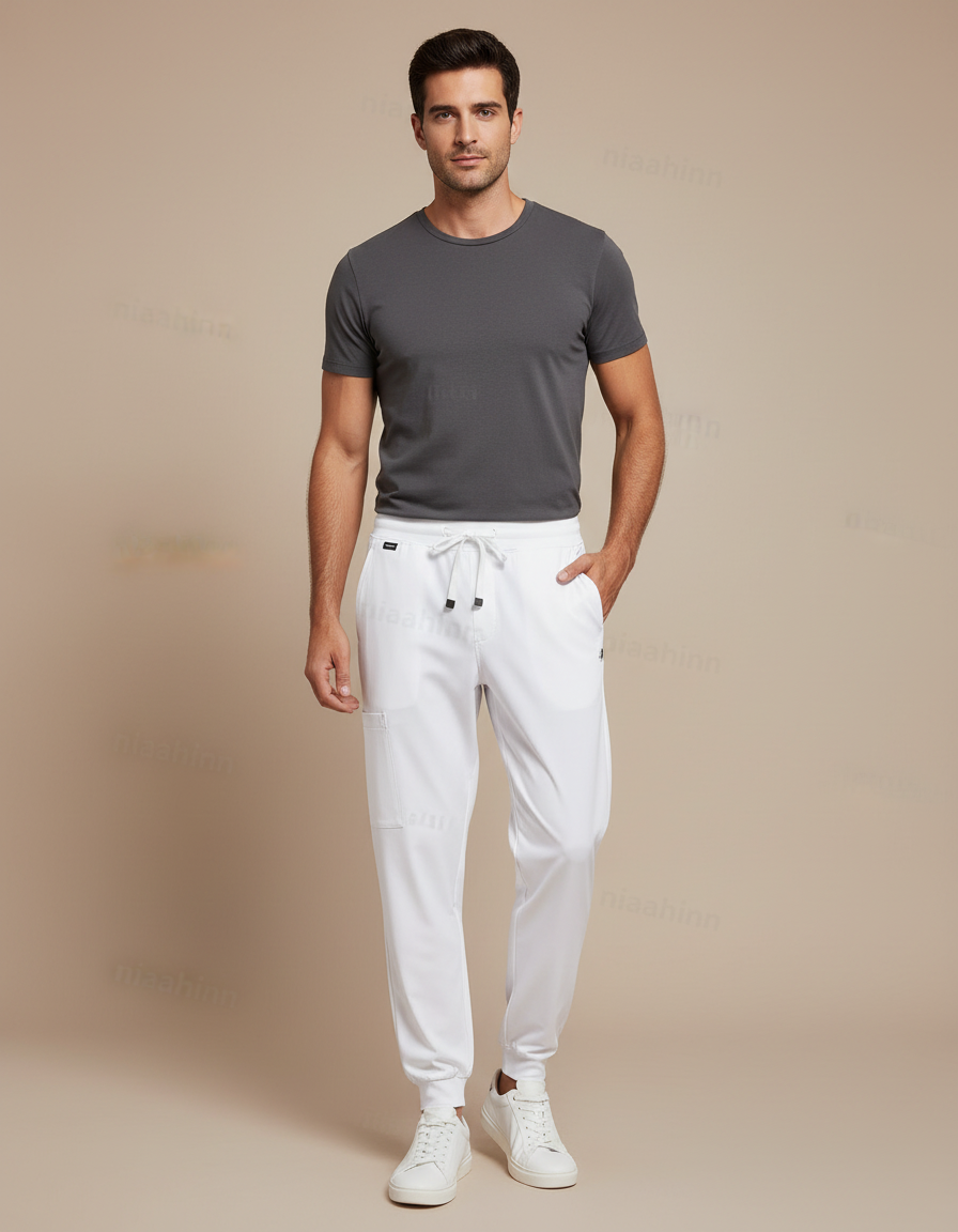 Pantalon Fluide Blanc Jogger Homme Confortable Sport - Polyester