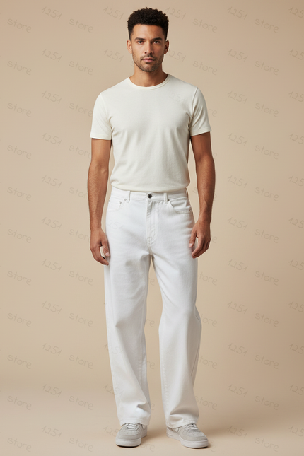 Pantalon Fluide Effet Jean - Blanc