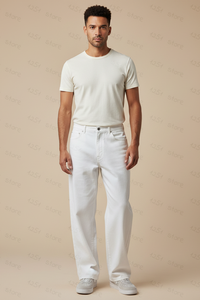 Pantalon Fluide Effet Jean - Blanc