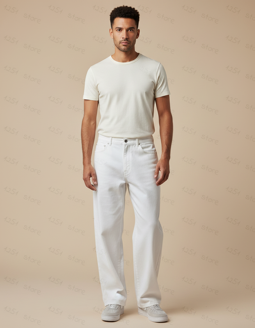 Pantalon Fluide Effet Jean - Blanc