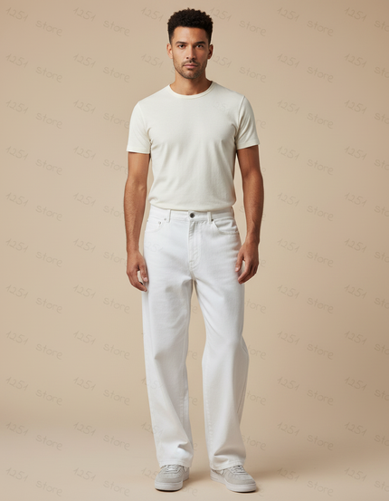 Pantalon Fluide Effet Jean - Blanc