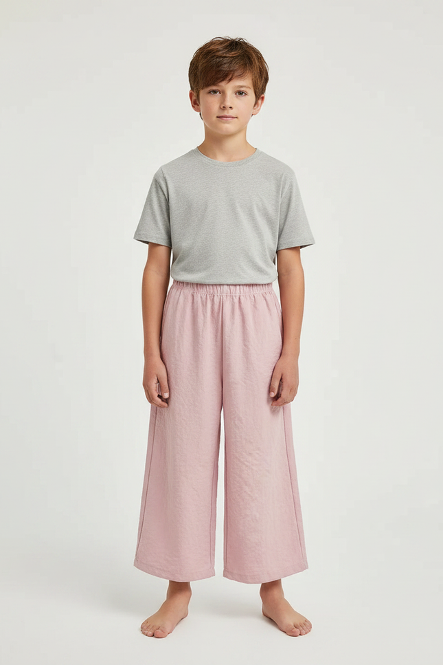 Pantalon Fluide Rose Ample Coton Enfant Décontracté - Lin