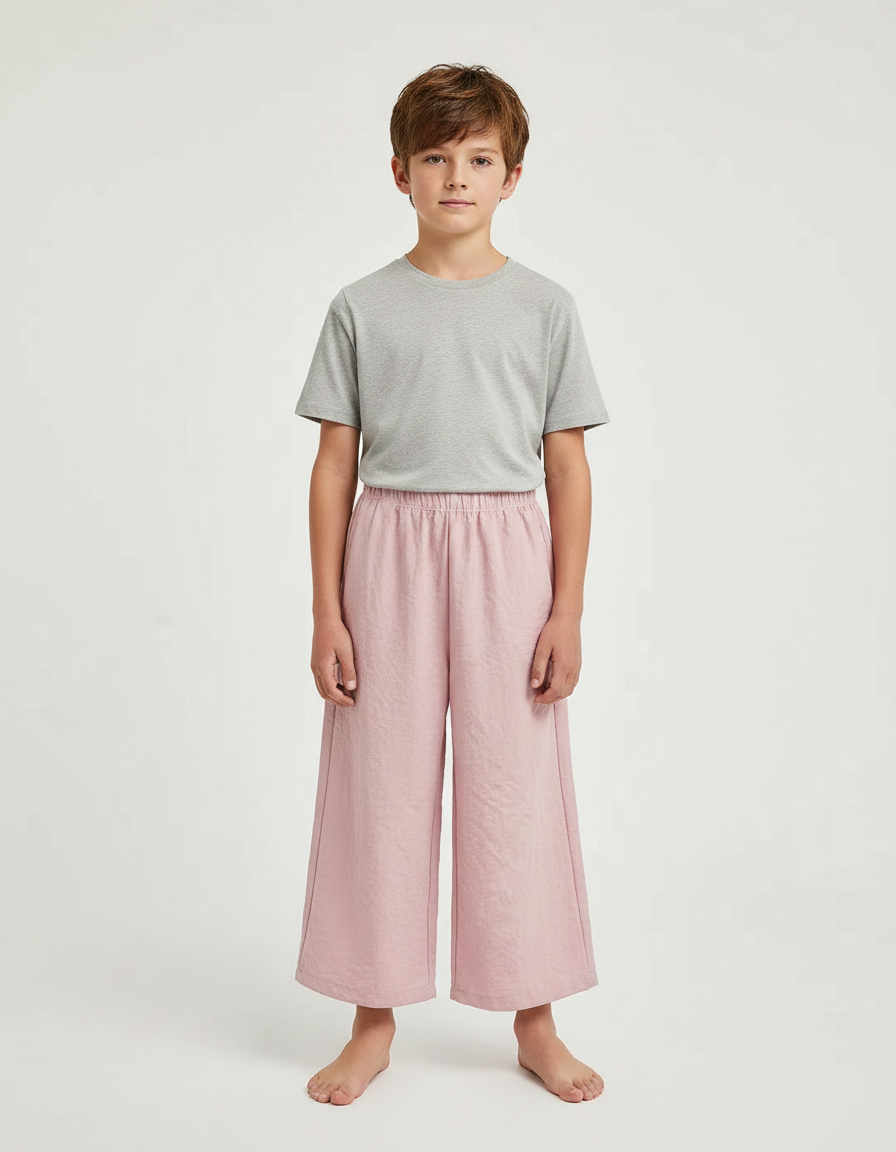 Pantalon Fluide Rose Ample Coton Enfant Décontracté - Lin