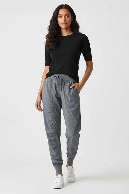 Pantalon Fluide Gris Cordon Jogger Sport Femme - Polyester