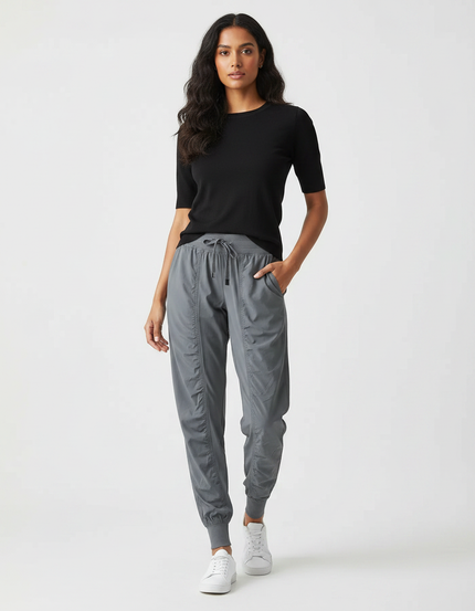 Pantalon Fluide Gris Cordon Jogger Sport Femme - Polyester
