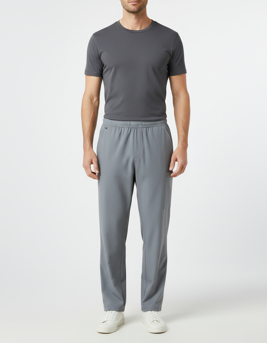Pantalon Fluide Gris Droit Confortable Homme Décontracté - Polyester