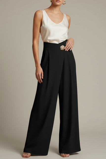 Pantalon Fluide Portefeuille - Noir Viscose