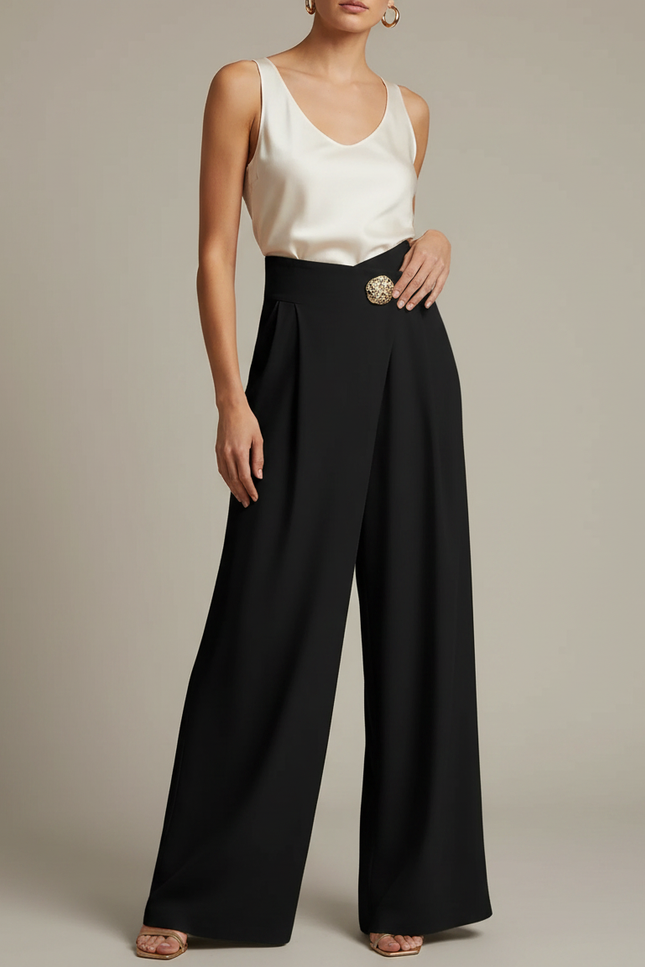 Pantalon Fluide Portefeuille - Noir Viscose