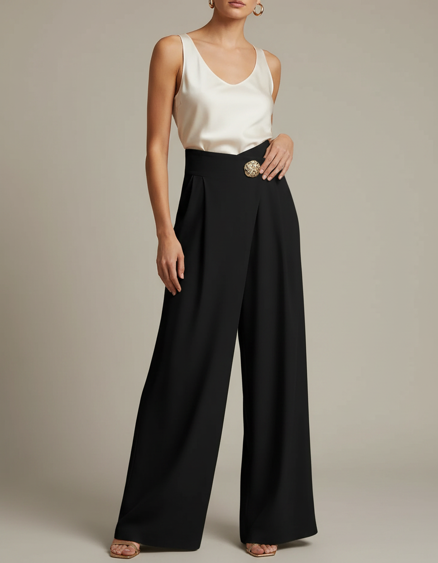 Pantalon Fluide Portefeuille - Noir Viscose