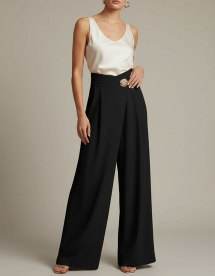 Pantalon Fluide Portefeuille - Noir Viscose