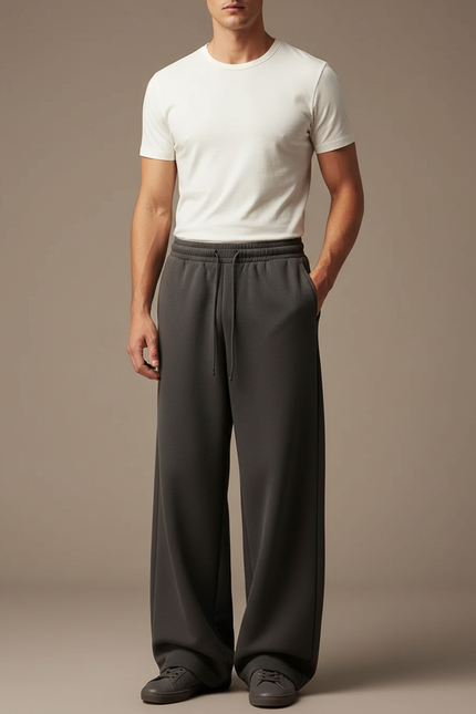 Pantalon Fluide Gris Ample Décontracté Homme Coton - Molleton