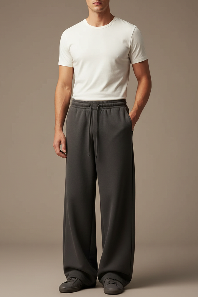 Pantalon Fluide Gris Ample Décontracté Homme Coton - Molleton