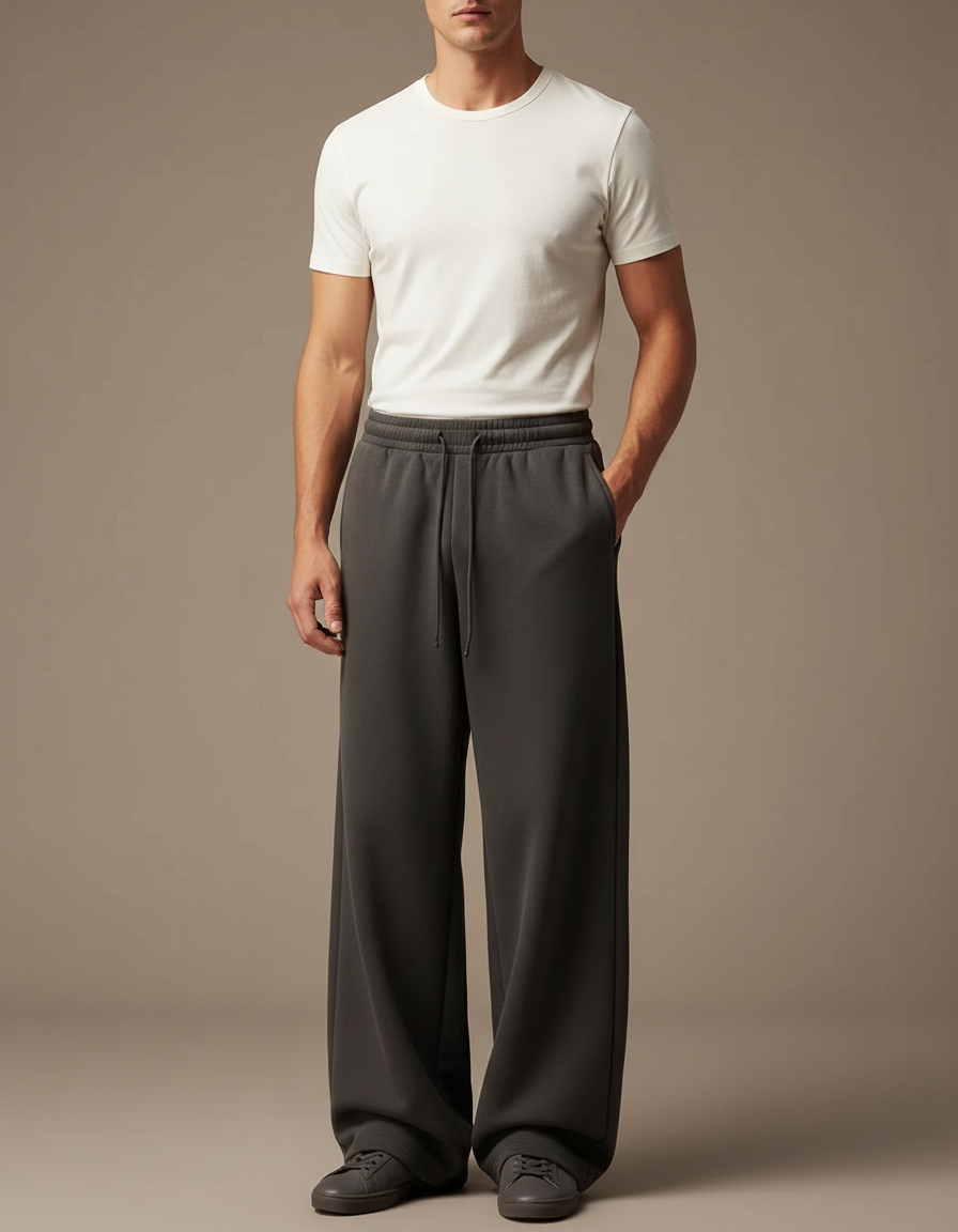 Pantalon Fluide Gris Ample Décontracté Homme Coton - Molleton