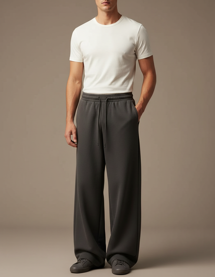 Pantalon Fluide Gris Ample Décontracté Homme Coton - Molleton