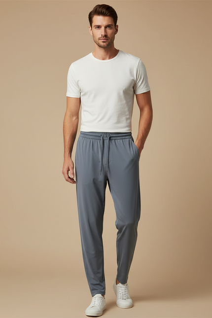 Pantalon Fluide Gris Ample Cordon Léger Sport - Polyester