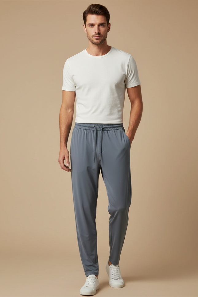 Pantalon Fluide Gris Ample Cordon Léger Sport - Polyester