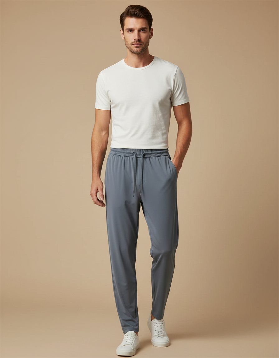 Pantalon Fluide Gris Ample Cordon Léger Sport - Polyester