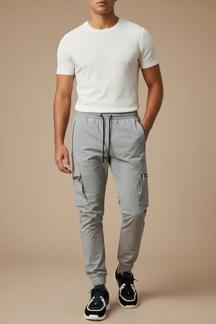 Pantalon Fluide Gris Cargo Jogger Sport Homme - Polyester