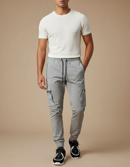 Pantalon Fluide Gris Cargo Jogger Sport Homme - Polyester