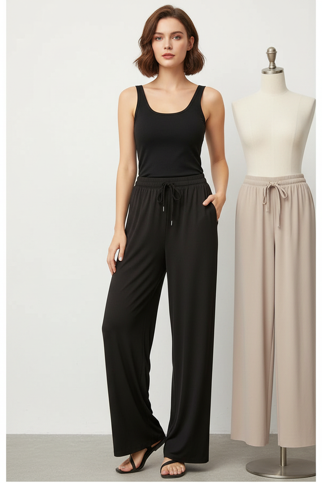 Pantalon Fluide Lycra - Noir Viscose