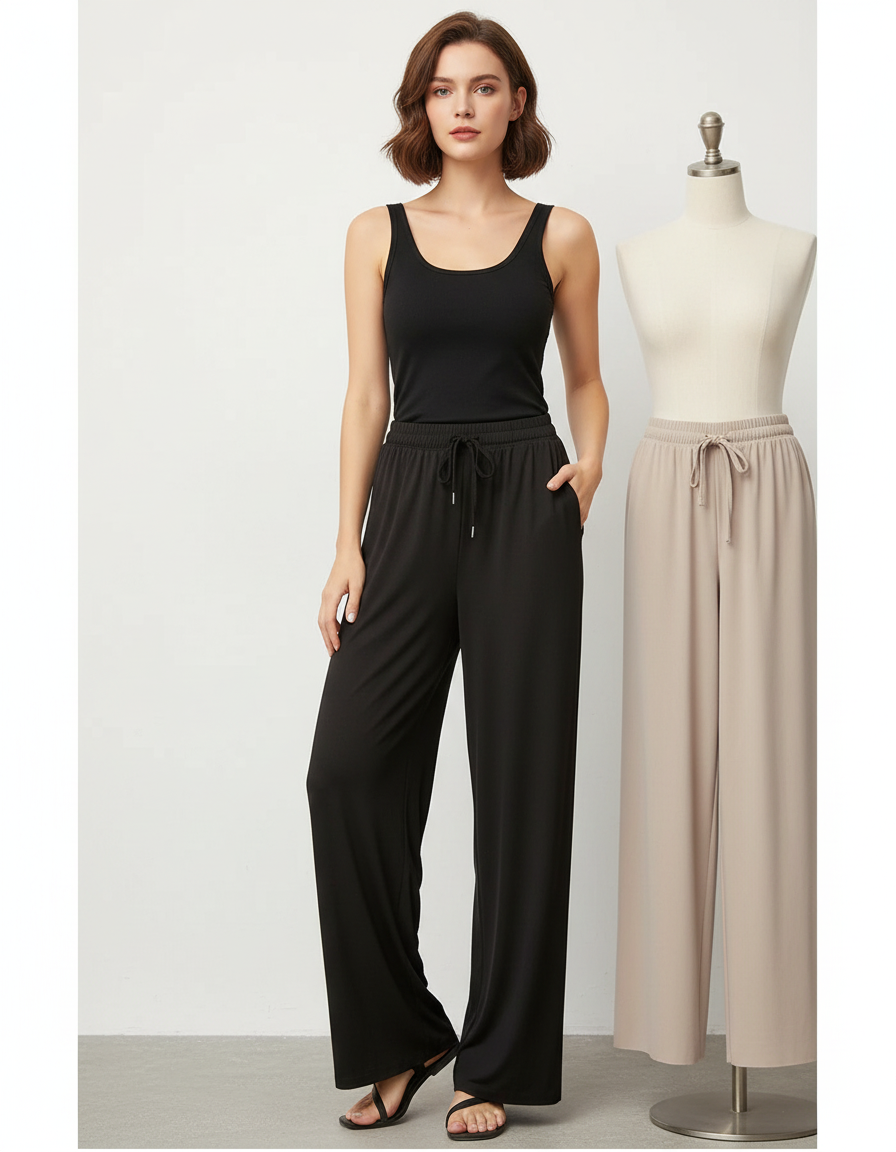 Pantalon Fluide Lycra - Noir Viscose