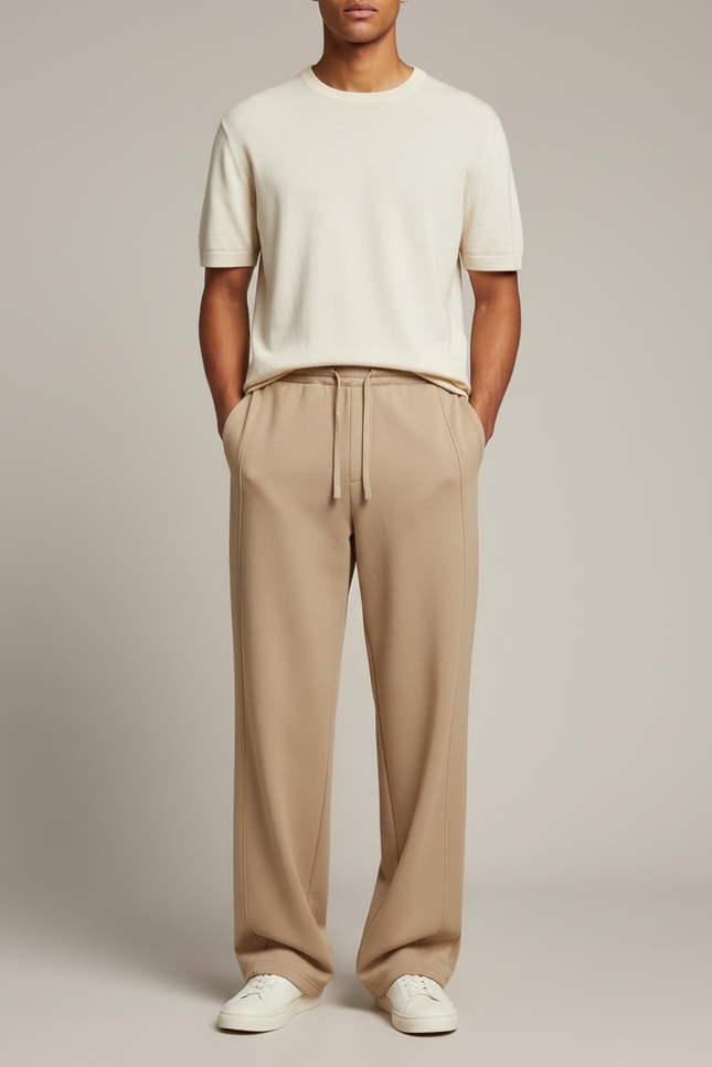 Pantalon Fluide Homme Taille Élastique - Beige Maille