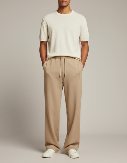 Pantalon Fluide Homme Taille Élastique - Beige Maille