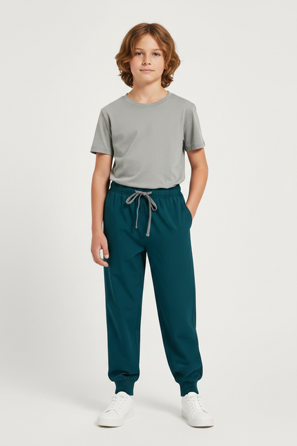 Pantalon Fluide Vert Canard Ample Cordon Jogger Enfant - Polyester