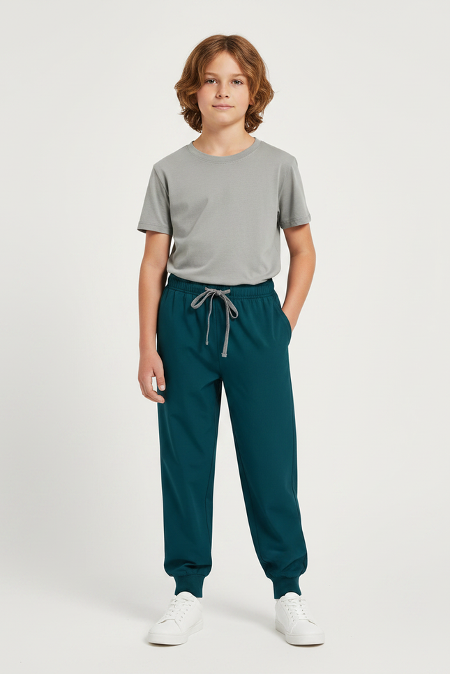 Pantalon Fluide Vert Canard Ample Cordon Jogger Enfant - Polyester