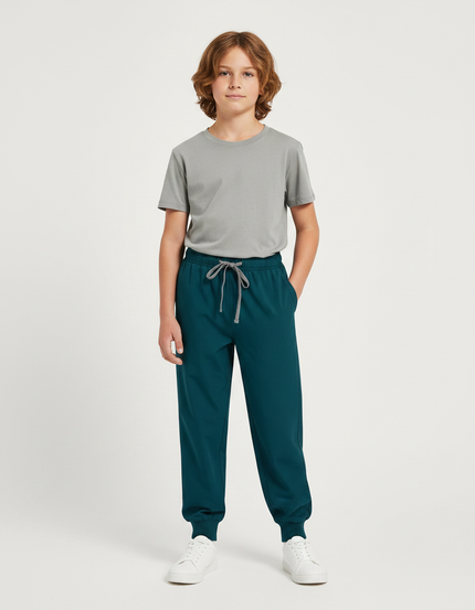 Pantalon Fluide Vert Canard Ample Cordon Jogger Enfant - Polyester
