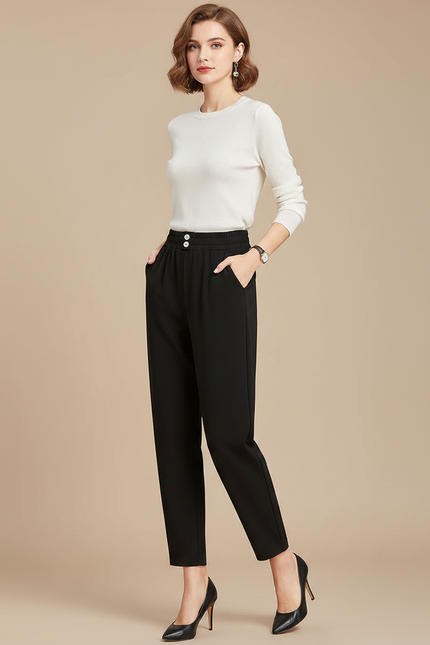 Pantalon Fluide Ventre Plat - Noir Polyester