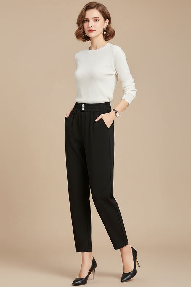 Pantalon Fluide Ventre Plat - Noir Polyester