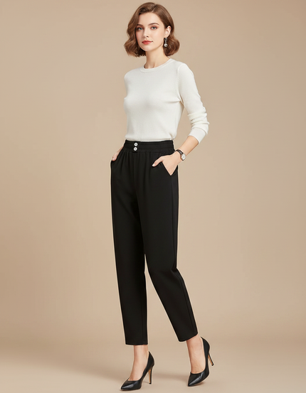 Pantalon Fluide Ventre Plat - Noir Polyester