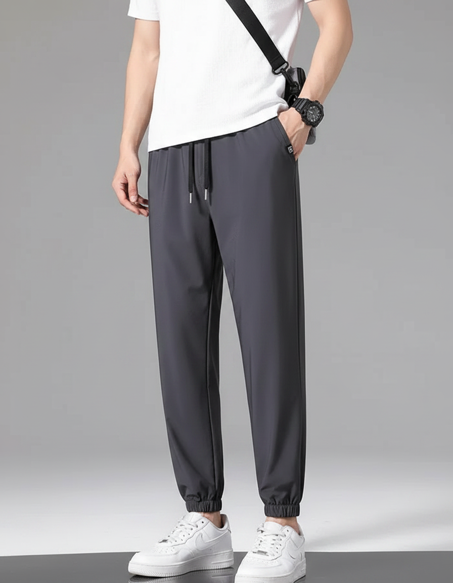 Pantalon Fluide Gris Cordon Léger Sport Homme - Polyester