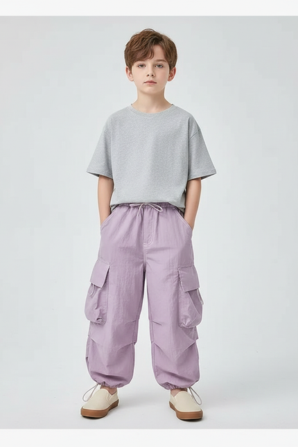 Pantalon Fluide Violet Cargo Ample Enfant Streetwear - Polyester