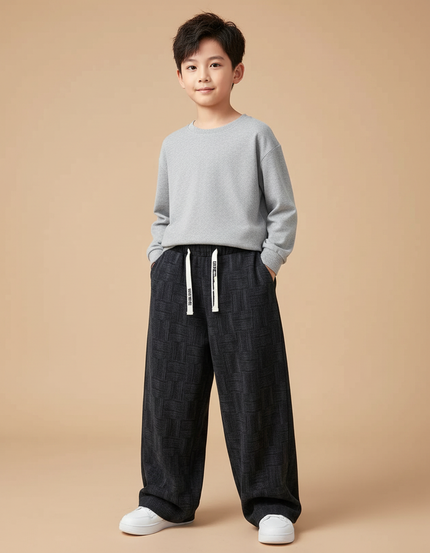 Pantalon Fluide Noir Ample Motif Géométrique Enfant - Molleton