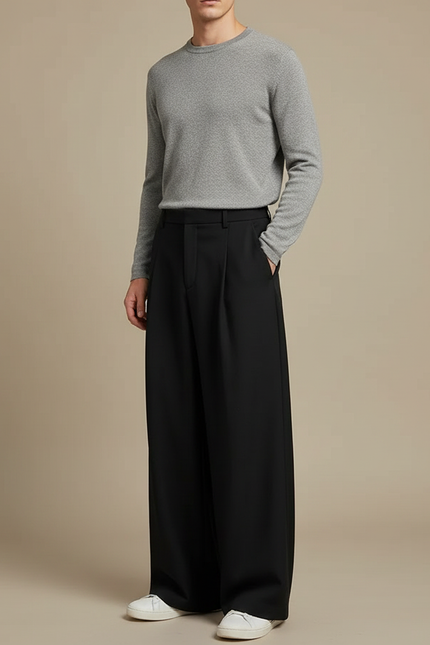 Pantalon Fluide Homme Noir Coupe Ample Viscose Chic Mi-saison 3 - Polyester