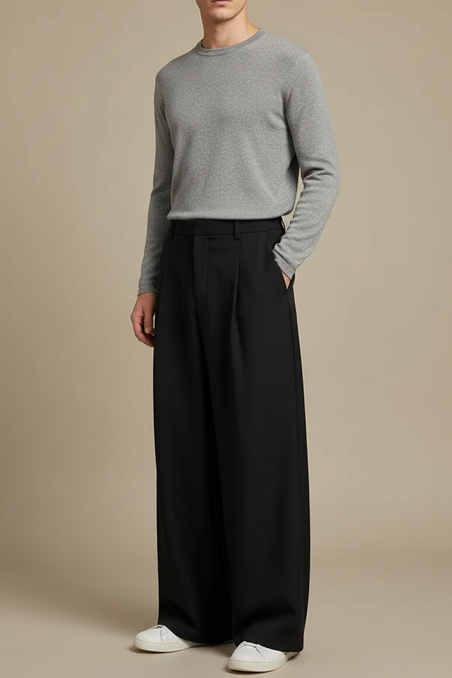 Pantalon Fluide Homme Noir Coupe Ample Viscose Chic Mi-saison 3 - Polyester
