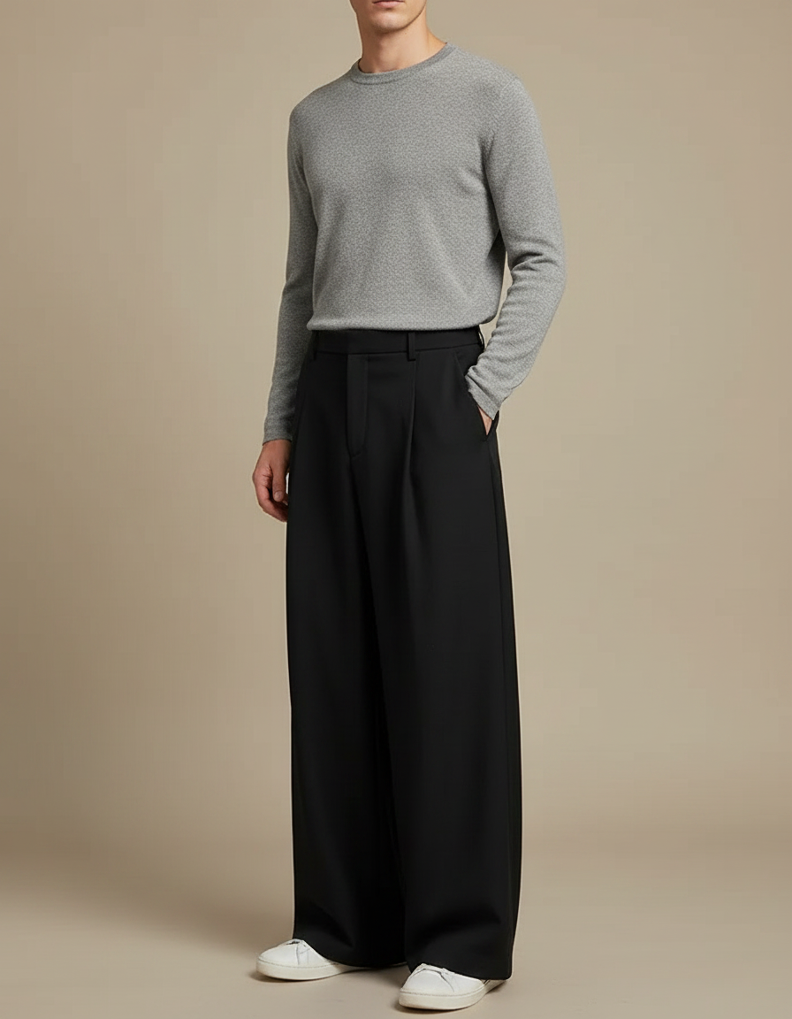 Pantalon Fluide Homme Noir Coupe Ample Viscose Chic Mi-saison 3 - Polyester