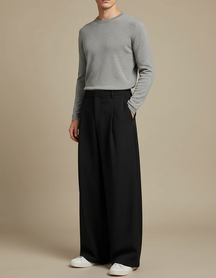 Pantalon Fluide Homme Noir Coupe Ample Viscose Chic Mi-saison 3 - Polyester