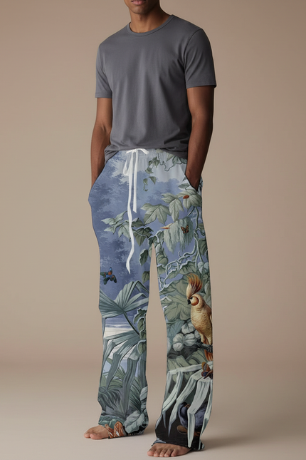 Pantalon Fluide Imprimé Tropical Ample Décontracté Homme - Viscose
