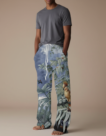Pantalon Fluide Imprimé Tropical Ample Décontracté Homme - Viscose